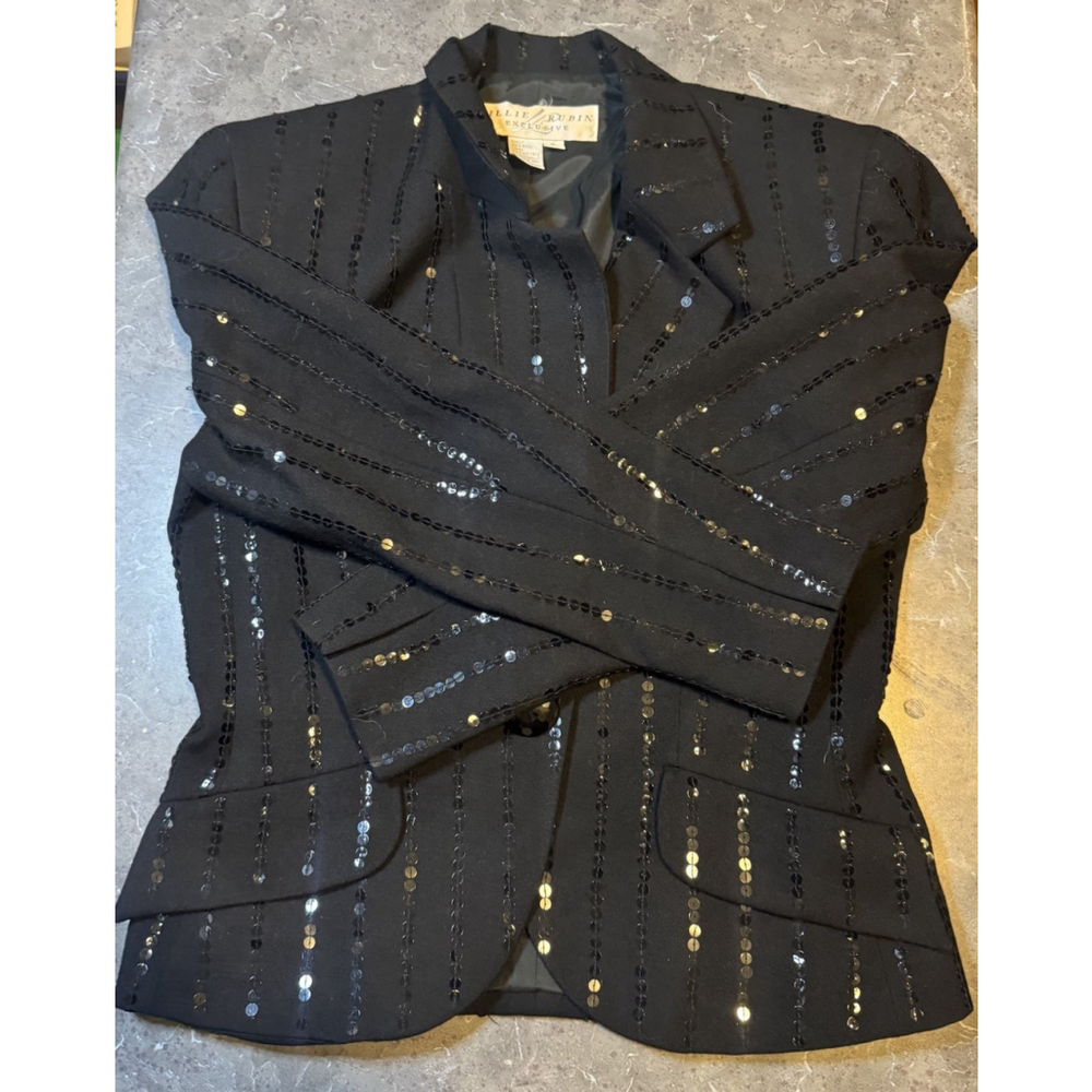 VTG Lillie Rubin Exclusive Black 100% Wool 100% Acetate Women’s Blazer Size 6.